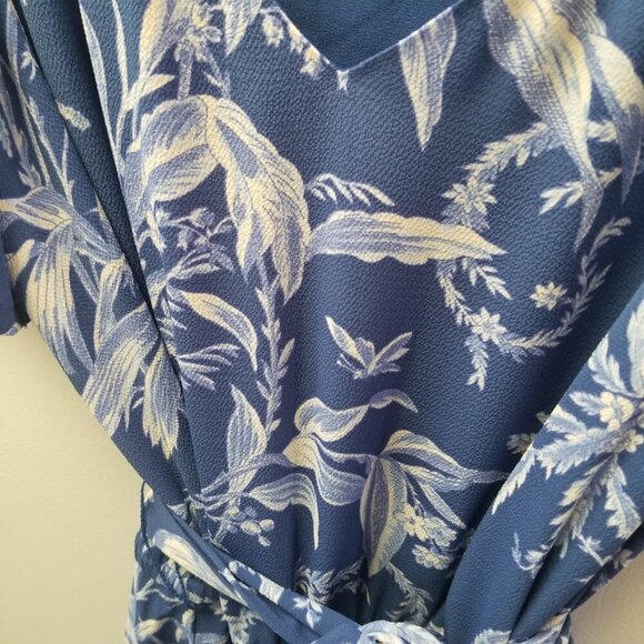 Talbots Blue Floral Etched Toile Smocked Fit and  Flare Dress 2 - Picture 6 of 10